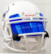 Load image into Gallery viewer, Hard style Blue Mini Football Helmet Visor from Victory Visors for football helmet memorabilia collectors and helmet breaks. Wholesale mini football helmet visors in the USA. Mini football helmet visor Houston, TX. Football helmet signatures.
