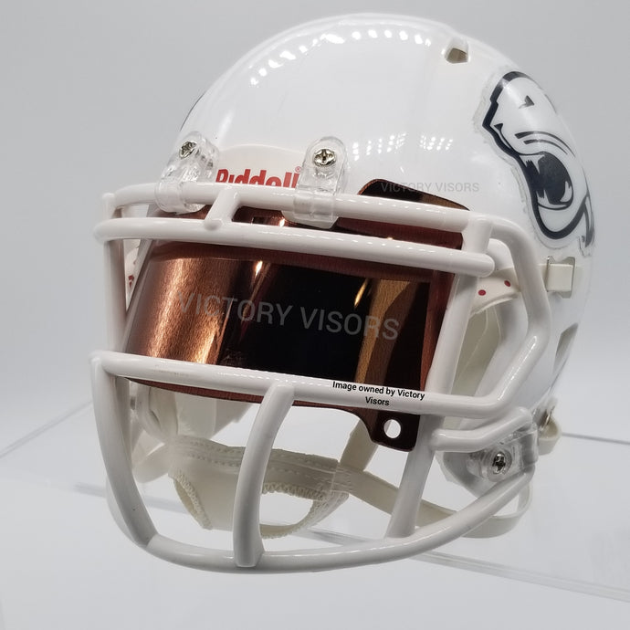 Brown Mini Football Helmet Visor from Victory Visors for football helmet memorabilia collectors and helmet breaks. Wholesale mini football helmet visors in the USA. Mini football helmet visor Houston, TX. Football helmet signatures.