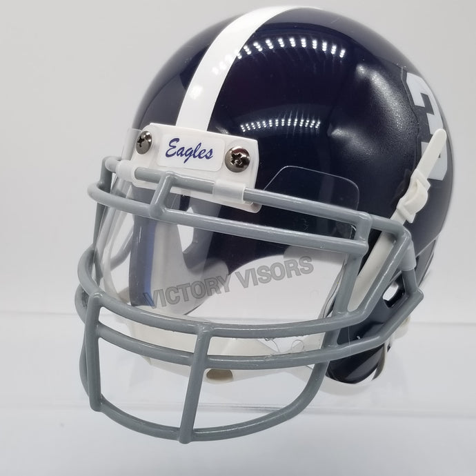 Clear Mini Football Helmet Visor from Victory Visors for football helmet memorabilia collectors and helmet breaks. Wholesale mini football helmet visors in the USA. Mini football helmet visor Houston, TX. Football helmet signatures.