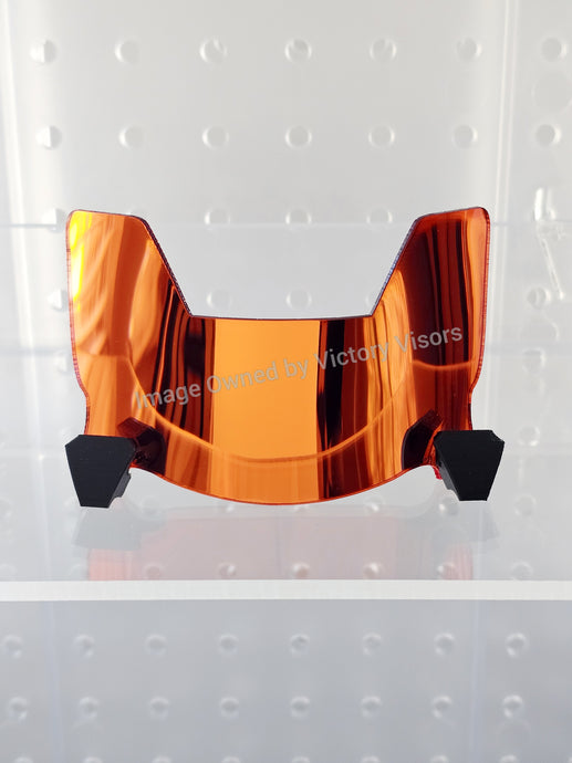 Orange mini visor for mini (5 inch) helmets. Mimics the look of full-size football visors. Great for mini helmet collectors. Flat style. Ultra flexible and durable. Mini Football Helmet Visor from Victory Visors for football helmet memorabilia collectors and helmet breaks. Wholesale mini football helmet visors in the USA. Mini football helmet visor Houston, TX. Football helmet signatures. Bengals mini football visor. 