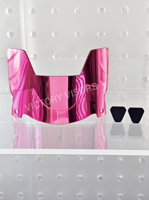 Pink mini visor for mini (5 inch) helmets. Mimics the look of full-size football visors. Great for mini helmet collectors. Flat style. Ultra flexible and durable. Mini Football Helmet Visor from Victory Visors for football helmet memorabilia collectors and helmet breaks. Wholesale mini football helmet visors in the USA. Mini football helmet visor Houston, TX. Football helmet signatures. Breast cancer awareness football visor.