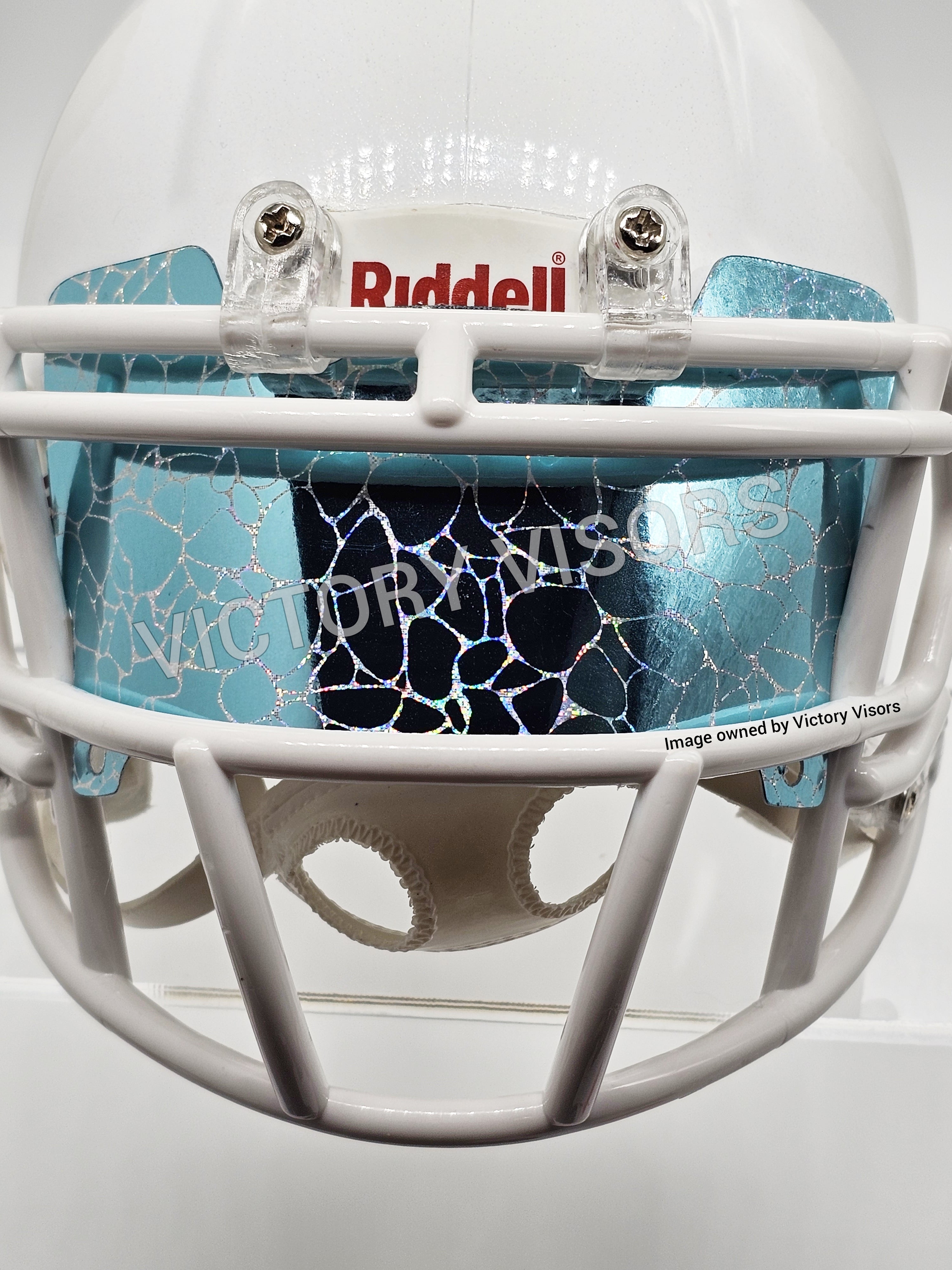 Teal Cracked Chrome Lightning Mini Football Helmet Visor - Flat