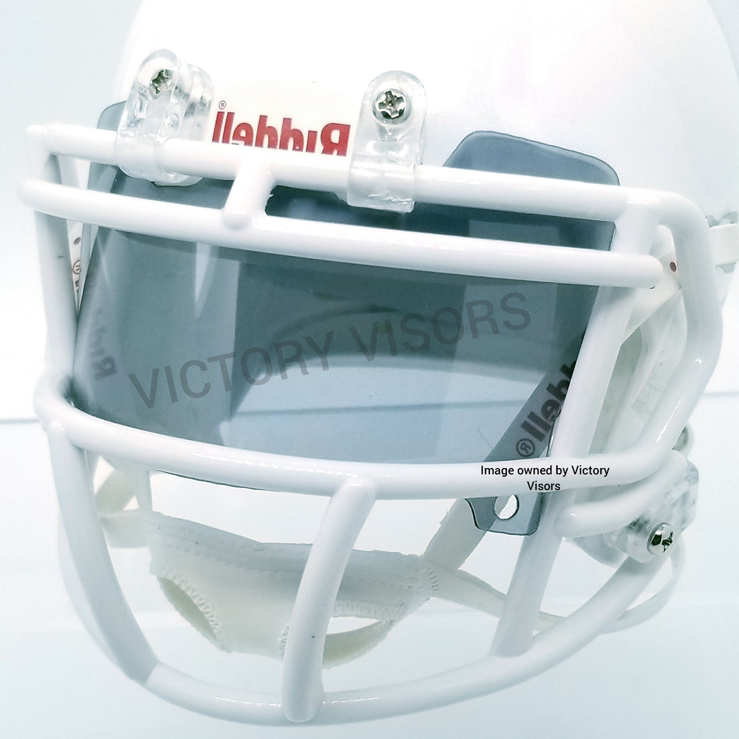 Smoke Black Mini Football Helmet Visor from Victory Visors for football helmet memorabilia collectors and helmet breaks. Wholesale mini football helmet visors in the USA. Mini football helmet visor Houston, TX. Football helmet signatures.