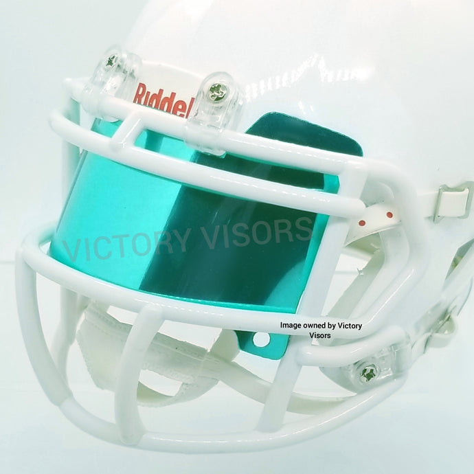 Dolphins Mini Football Helmet Visor from Victory Visors for football helmet memorabilia collectors and helmet breaks. Wholesale mini football helmet visors in the USA. Mini football helmet visor Houston, TX. Football helmet signatures.